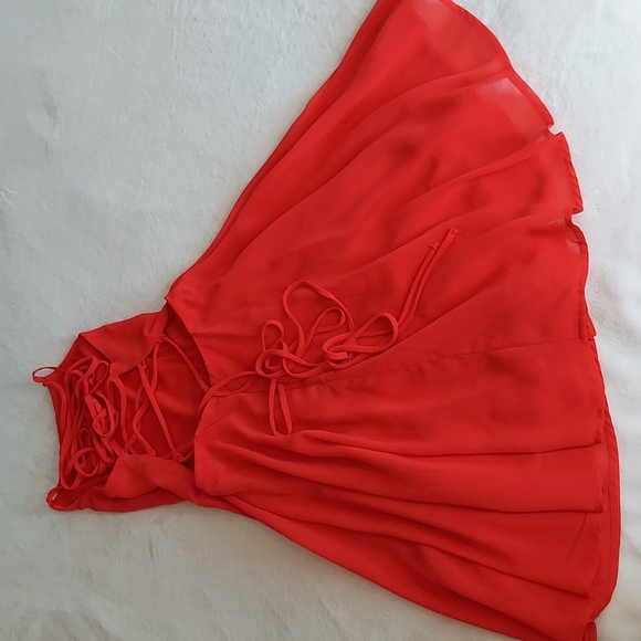 SOLD LuLu's Good Deeds Red Strappy Sheer Lace Up Mini Dress - Picture 2 of 7